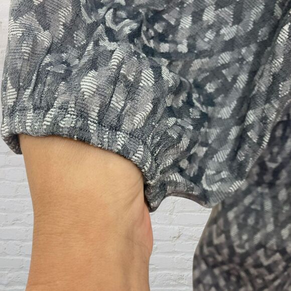 Fred David Ikat Peasant Blouse 2X – Gray Boho Tunic Balloon Sleeve Top - Picture 12 of 16